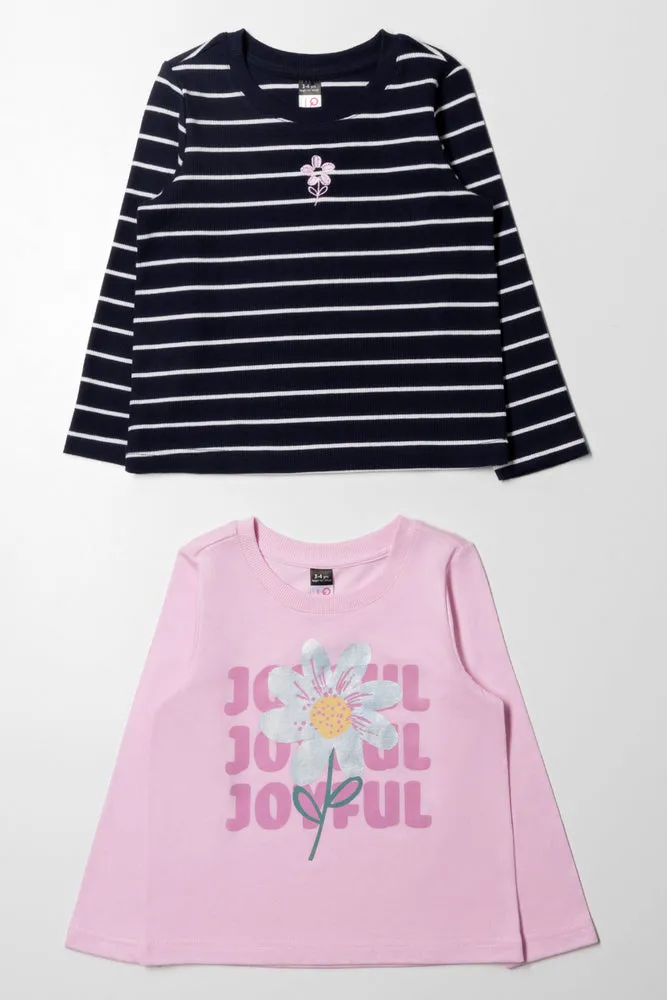 2 Pack Long Sleeve T-Shirt Pink & Navy