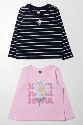 2 Pack Long Sleeve T-Shirt Pink & Navy