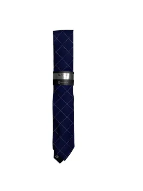 Alfani Mens Tie  Gering Plaid Necktie Navy Blue