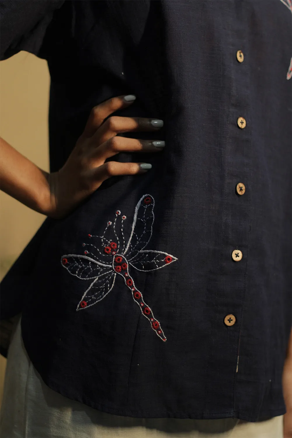 Ambrai | Embroidered Cotton Shirt | Blue