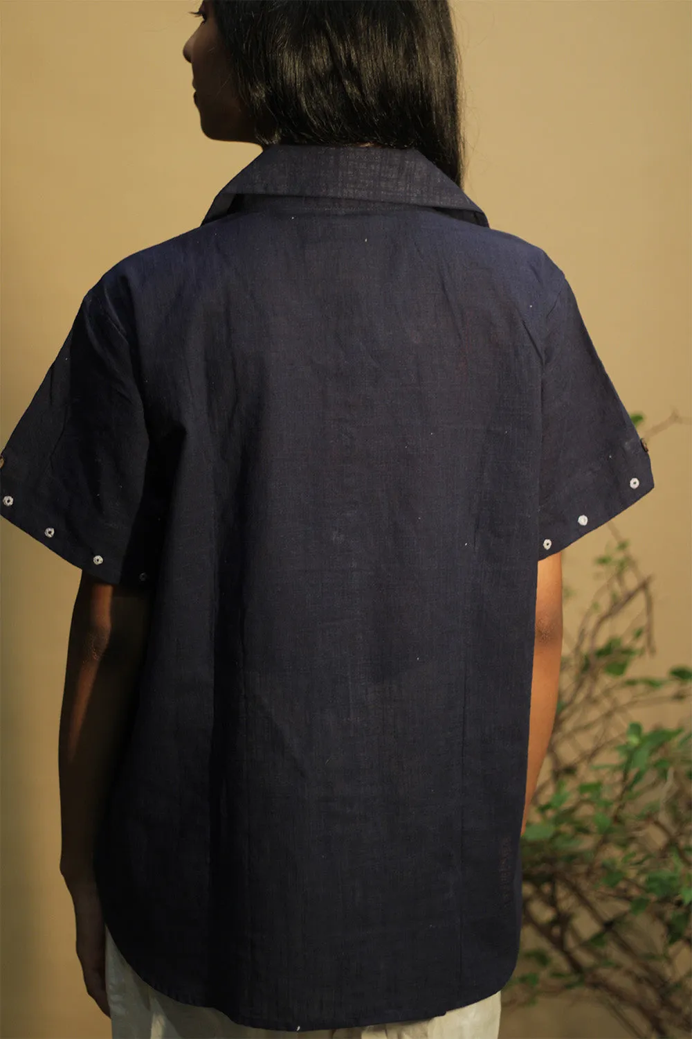 Ambrai | Embroidered Cotton Shirt | Blue
