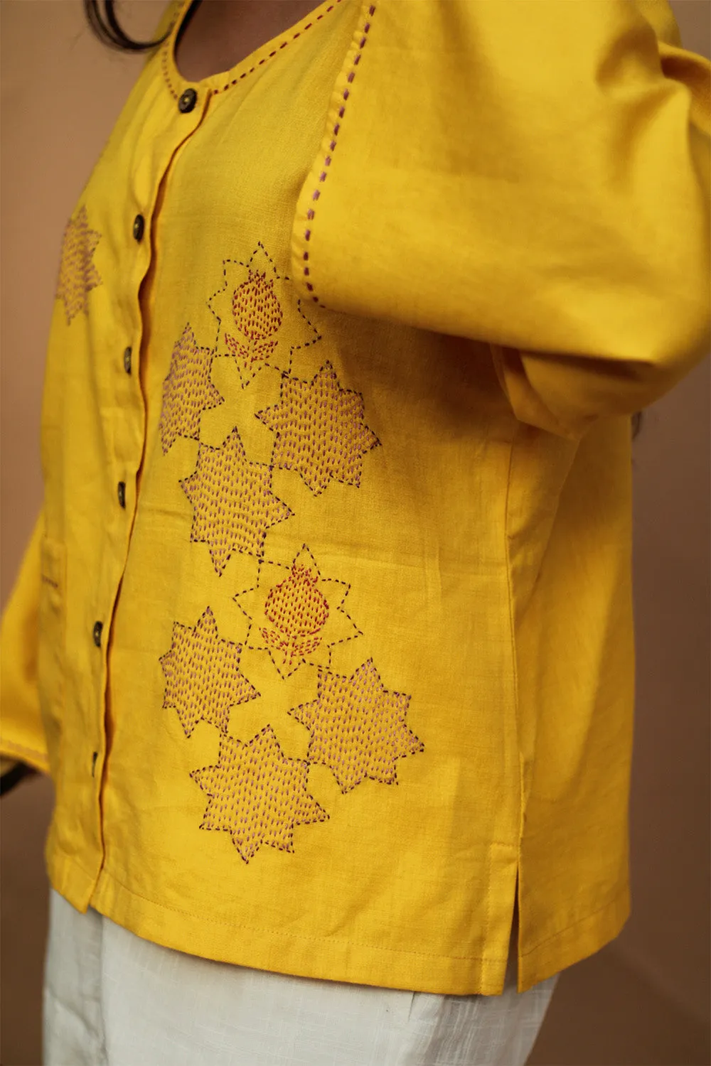 Ambrai |  Embroidered Cotton Shirt | Chrome Yellow