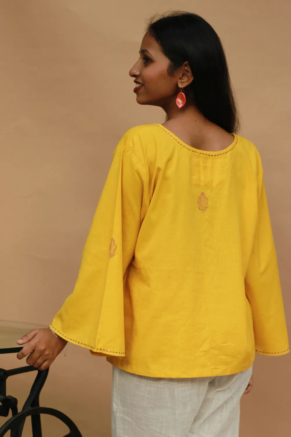 Ambrai |  Embroidered Cotton Shirt | Chrome Yellow