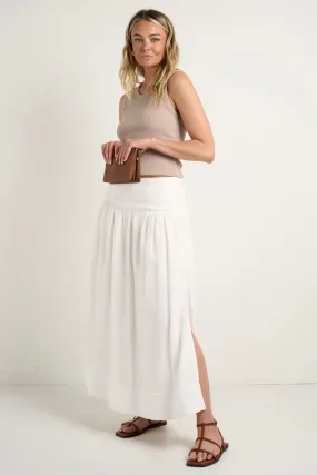 AMONG THE BRAVE UNWIND SHIRRED BACK TIERED MAXI SKIRT