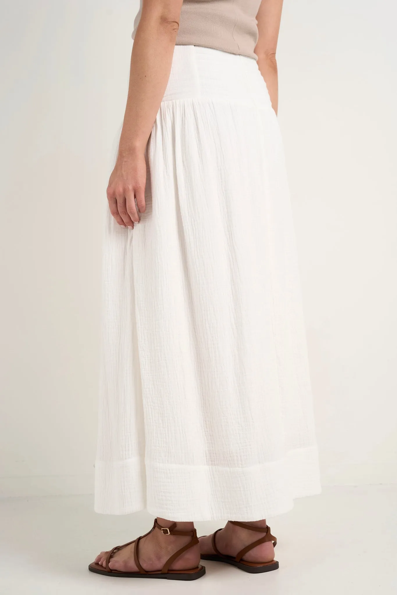 AMONG THE BRAVE UNWIND SHIRRED BACK TIERED MAXI SKIRT