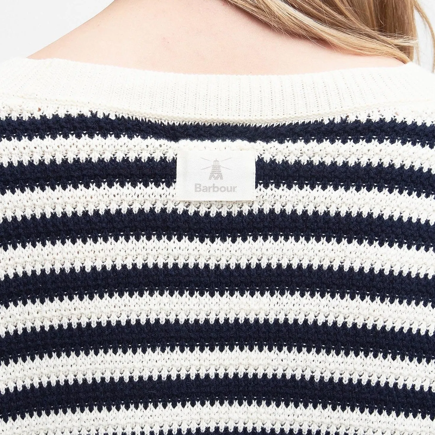 Barbour Sandgate Striped Cardigan In Navy/ White