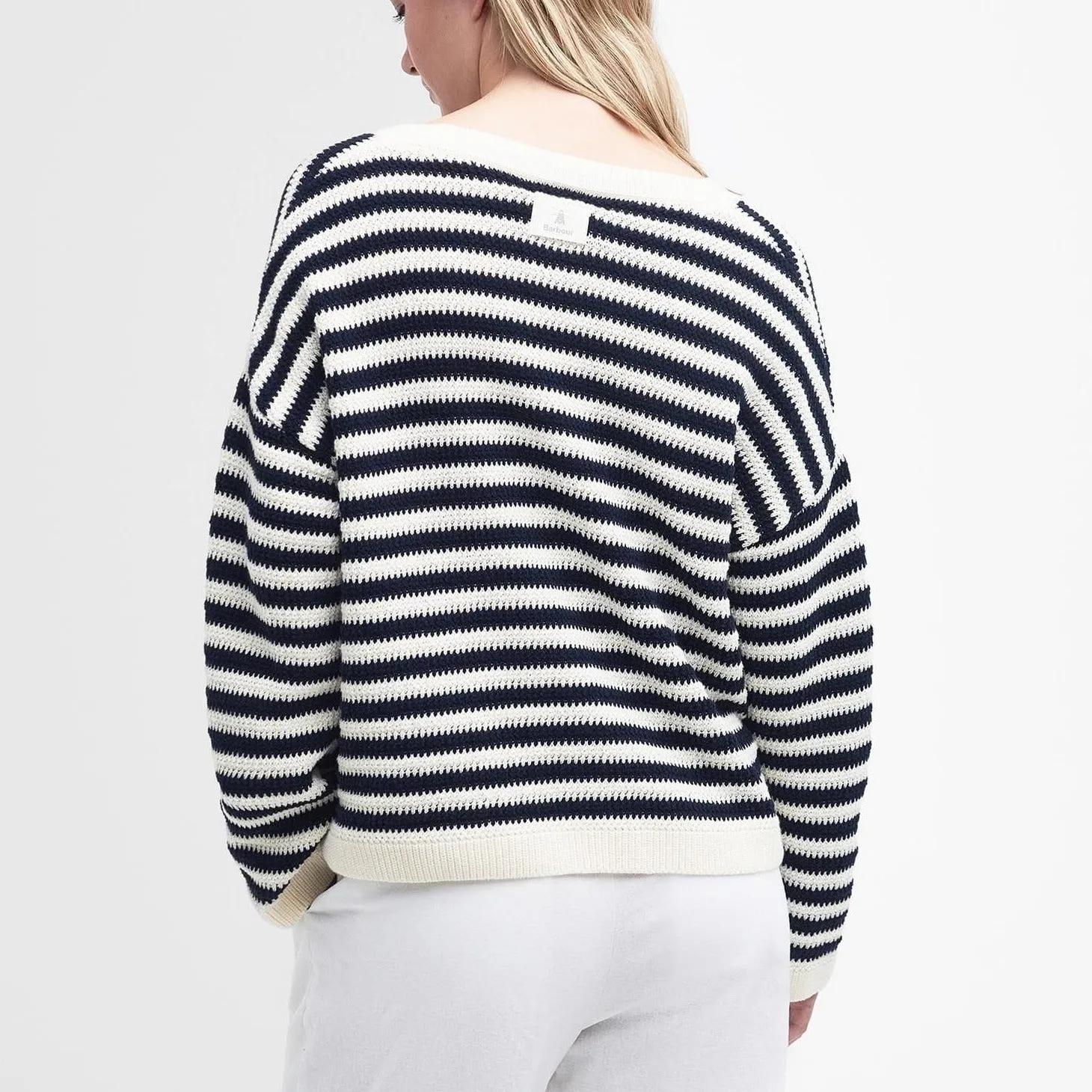 Barbour Sandgate Striped Cardigan In Navy/ White