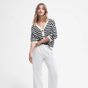 Barbour Sandgate Striped Cardigan In Navy/ White