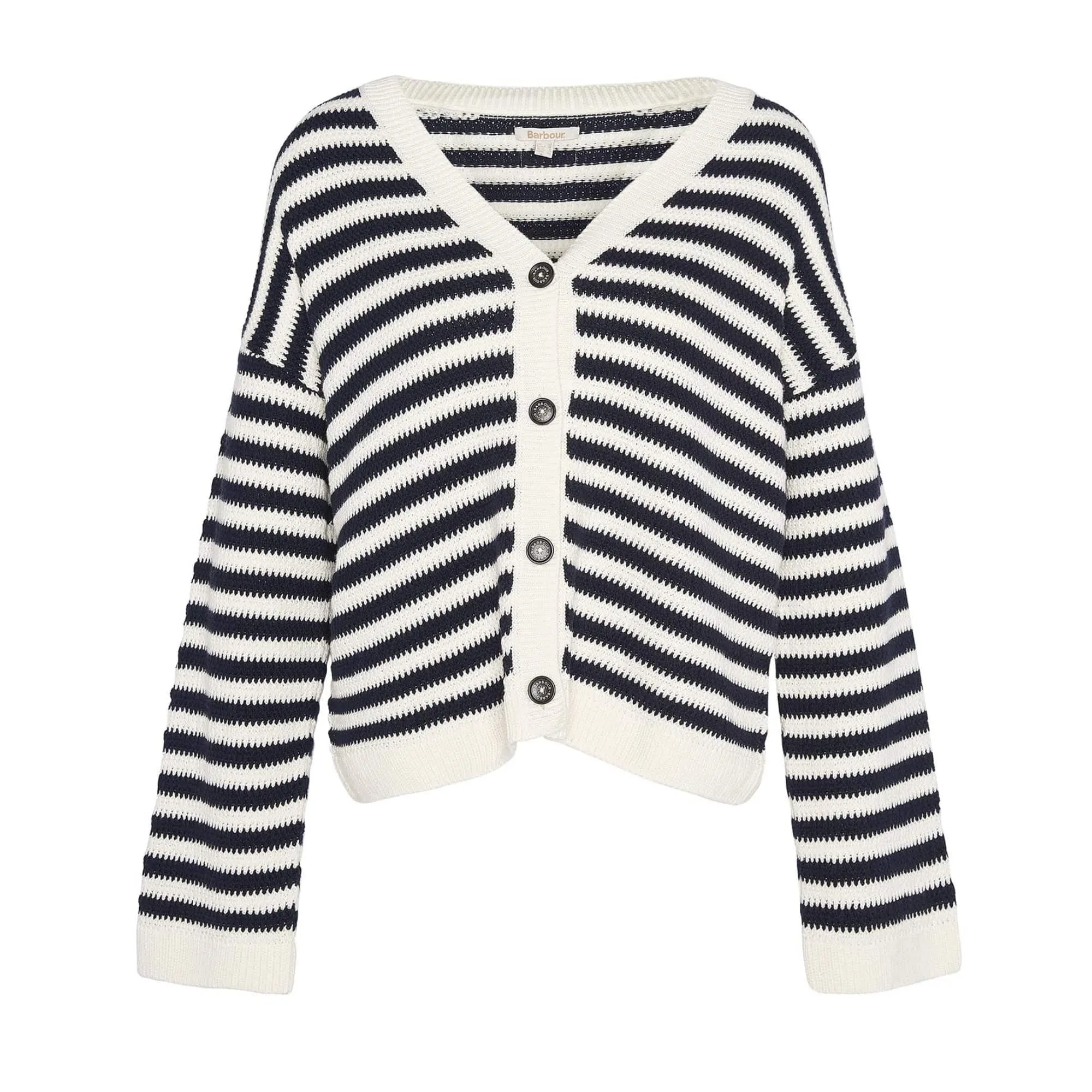 Barbour Sandgate Striped Cardigan In Navy/ White