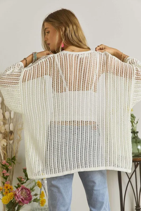 Be Transparent Ivory Fishnet Knit Cardigan
