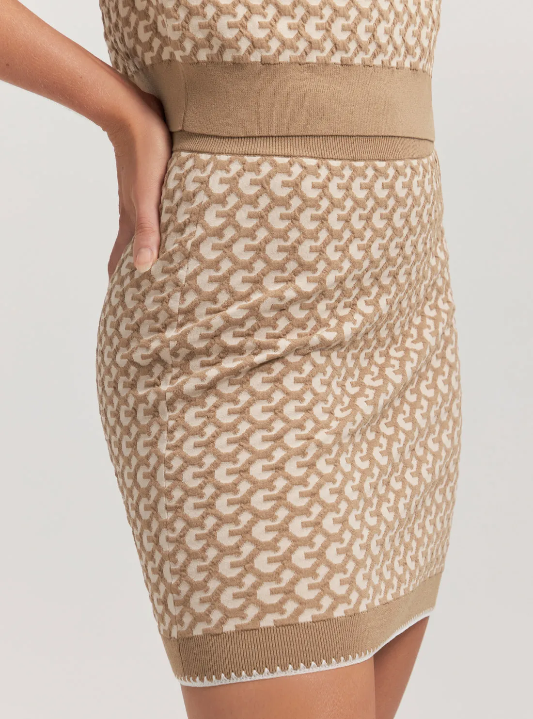 Beige Ashley Monogram Knit Mini Skirt