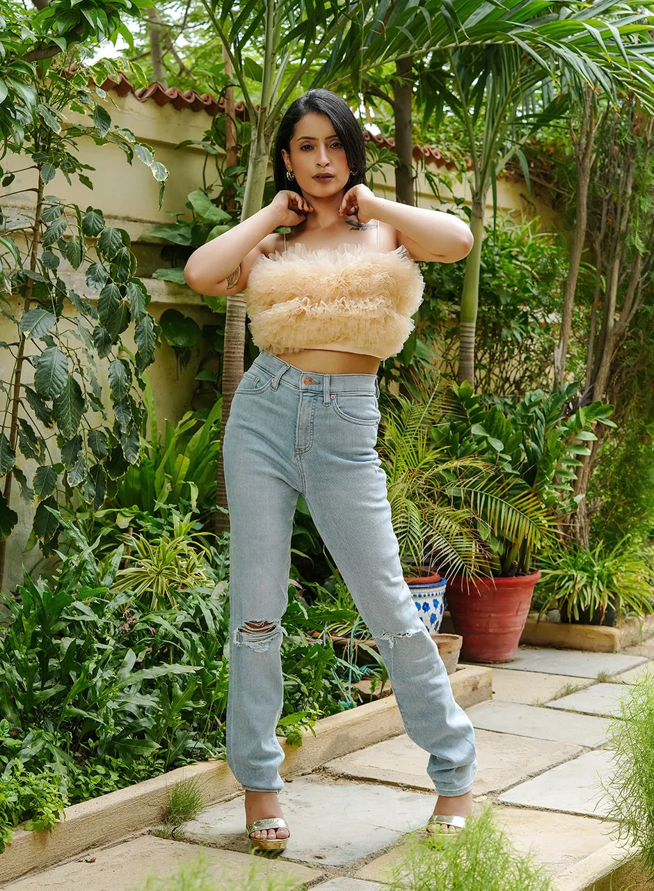 Beige Ruffle Crop Top