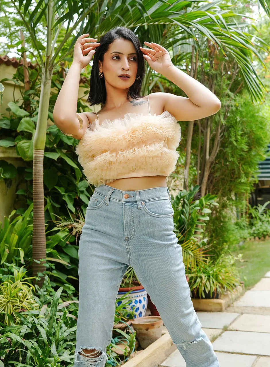 Beige Ruffle Crop Top