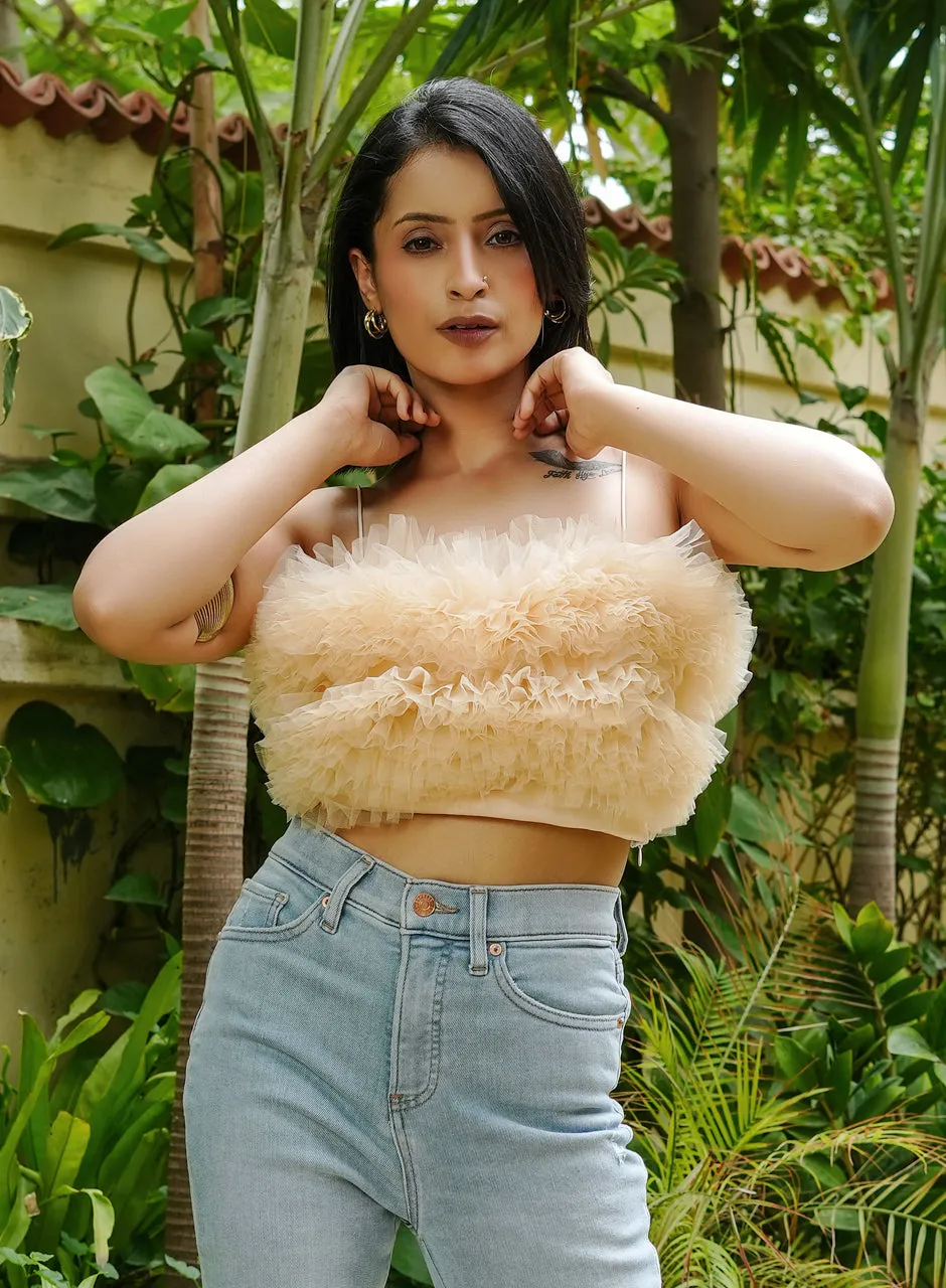 Beige Ruffle Crop Top