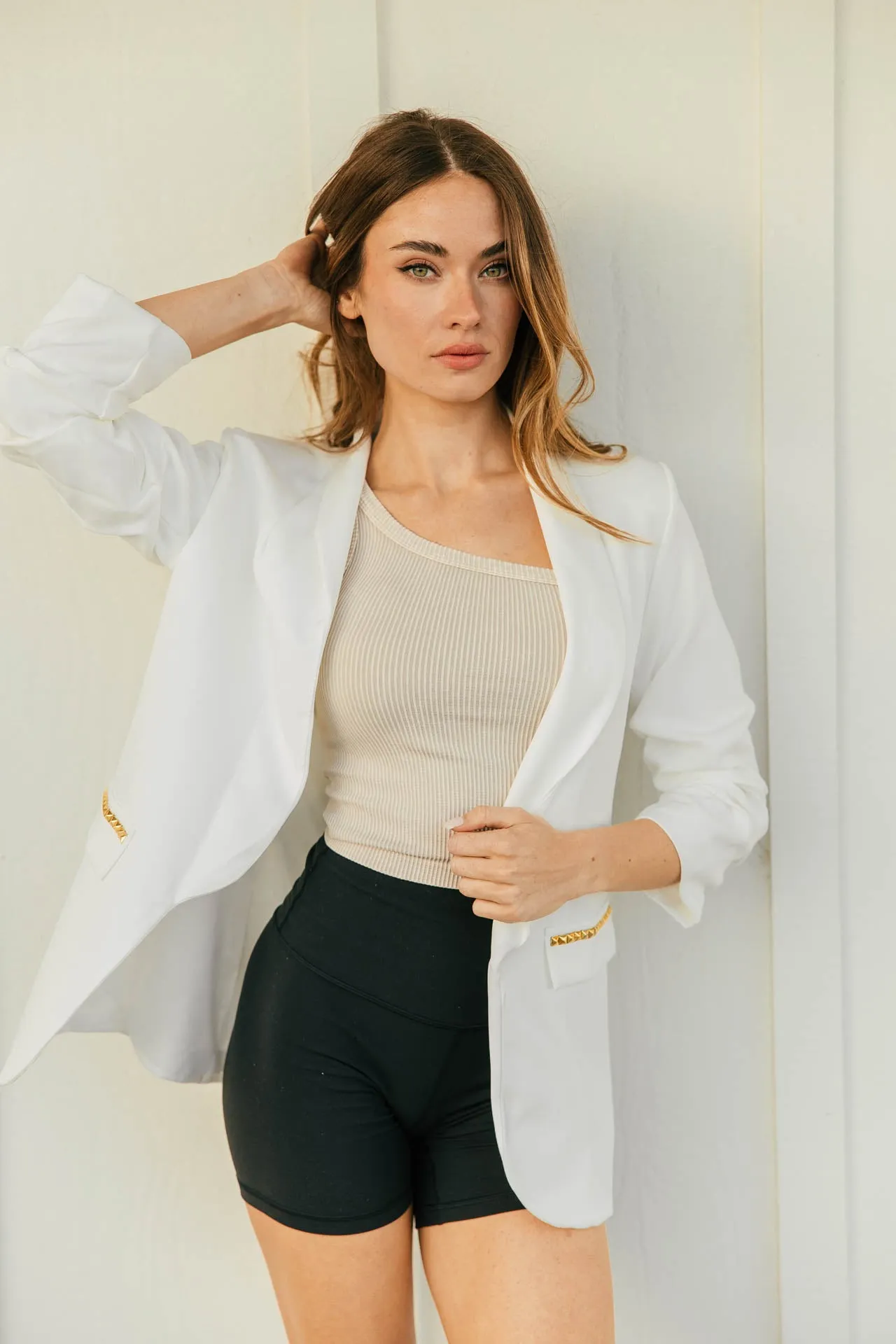 BEST SELLER!! The Rock Studded Blazer in White