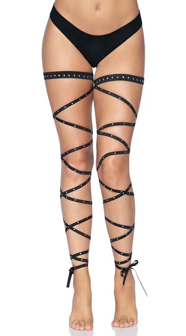 Black Rhinestone Leg Wraps