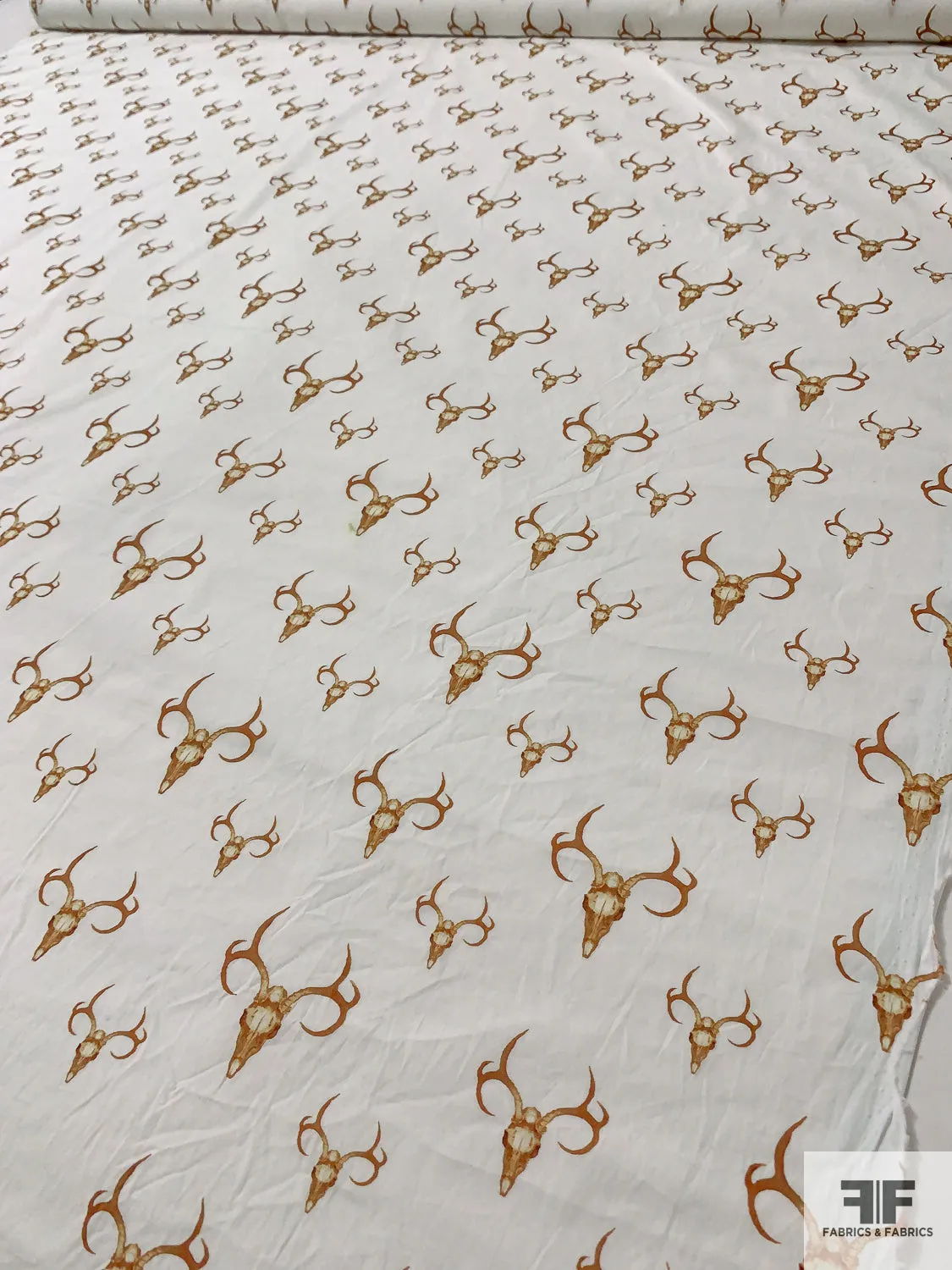 Bull Heads Printed Cotton Poplin - Toffee / Off-White