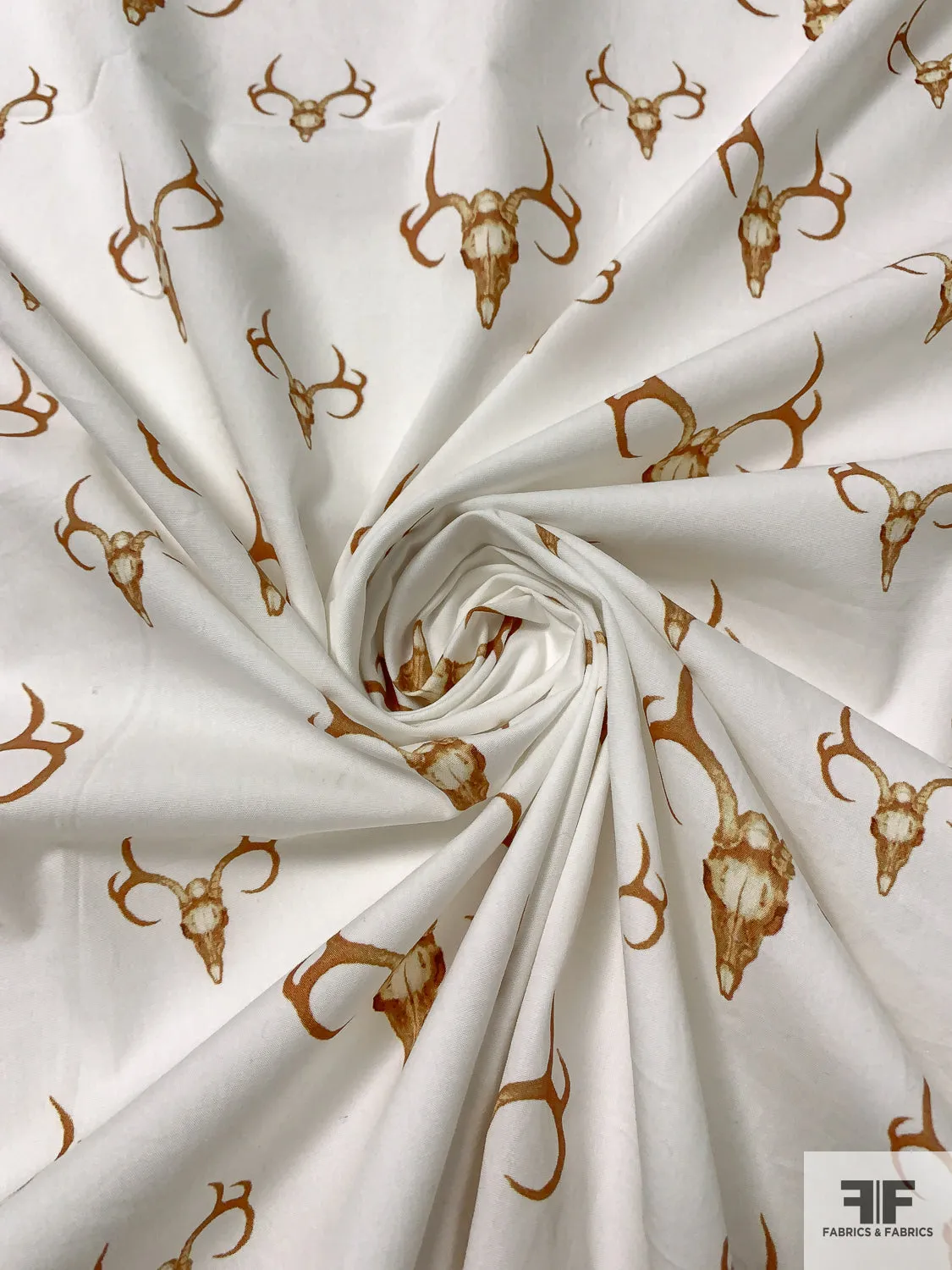 Bull Heads Printed Cotton Poplin - Toffee / Off-White