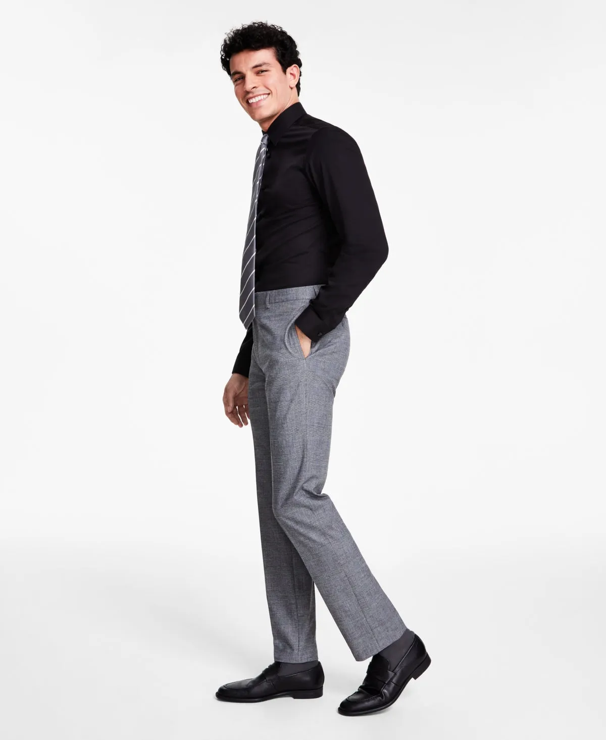 Calvin Klein Mens Slim fit Dress Pants 33 / 30 Black Plaid Stretch