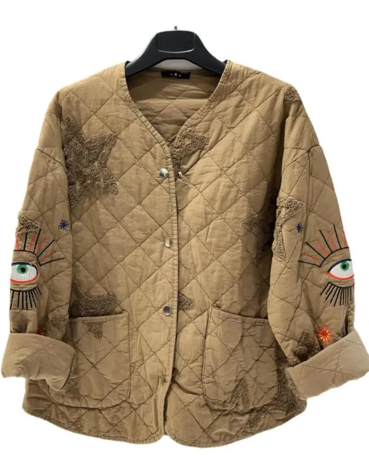 Cotton Padded Short Jacket With Embroidery And Star One Size
