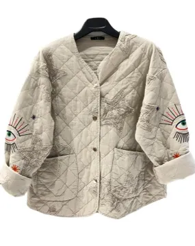 Cotton Padded Short Jacket With Embroidery And Star One Size