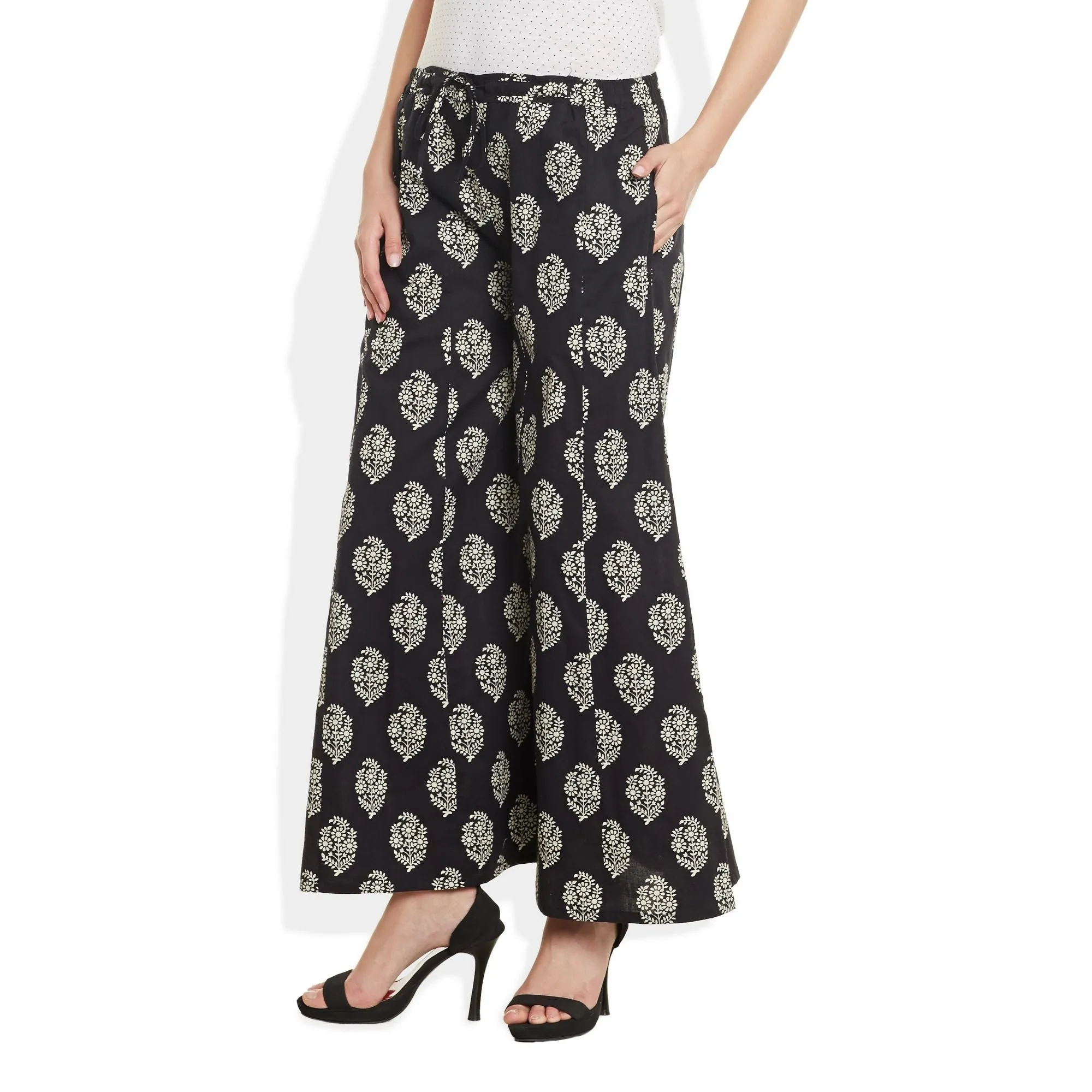 Cotton Printed Palazzo Pants For Women Indian,Small,W-CPLZS-2716