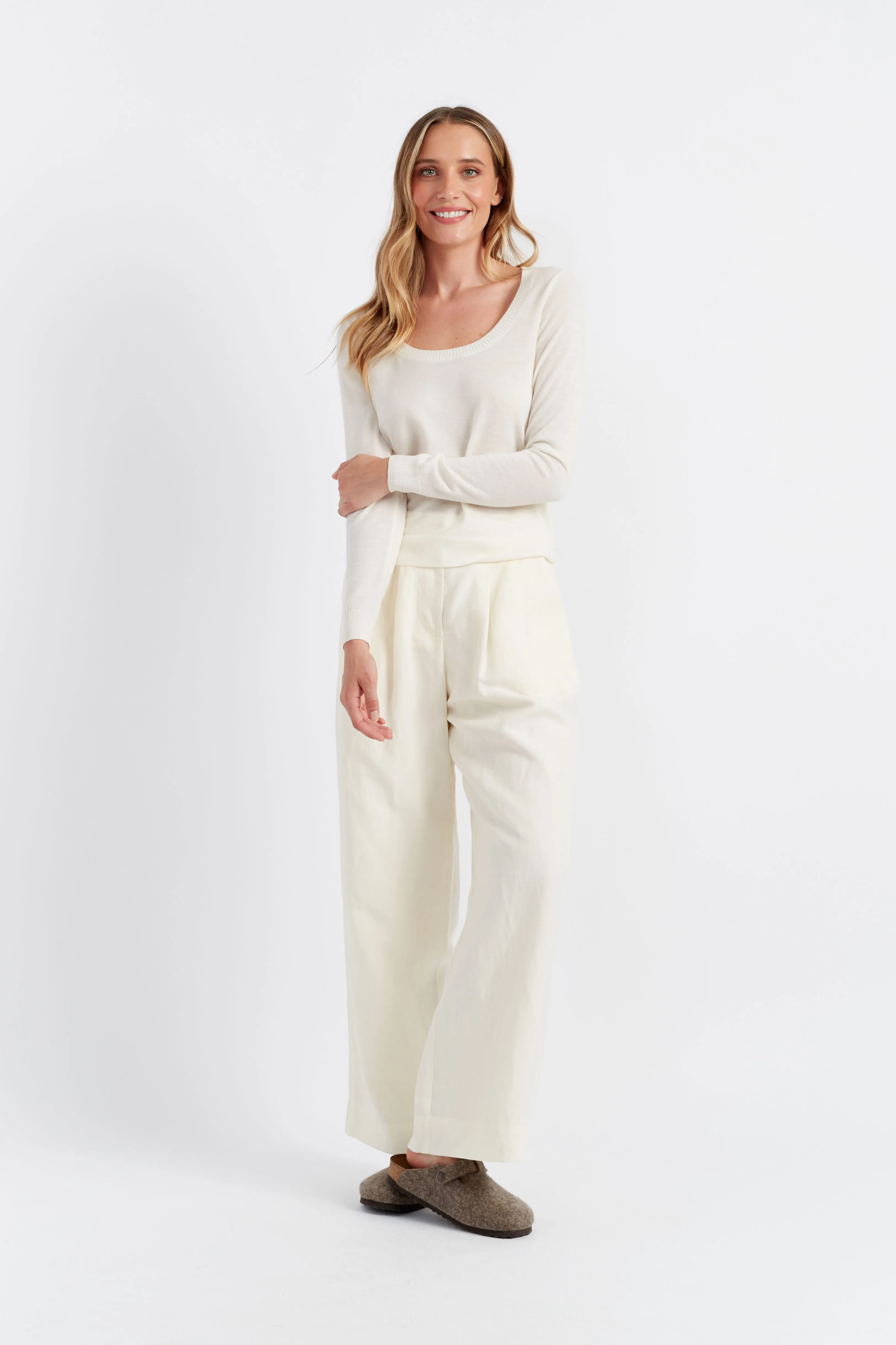 Cream Pure Merino Scoop Neck Sweater