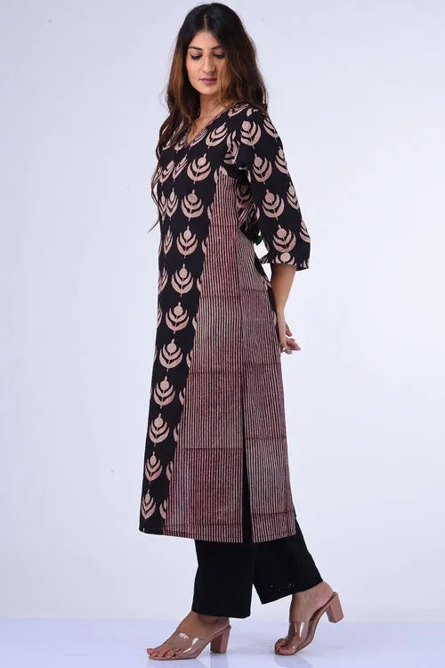 Dharan " Black Kali Kurta"Black Block Printed Kurta