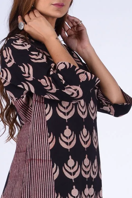 Dharan " Black Kali Kurta"Black Block Printed Kurta