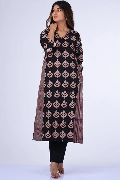 Dharan " Black Kali Kurta"Black Block Printed Kurta