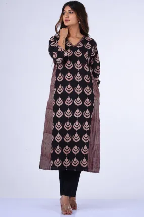 Dharan " Black Kali Kurta"Black Block Printed Kurta