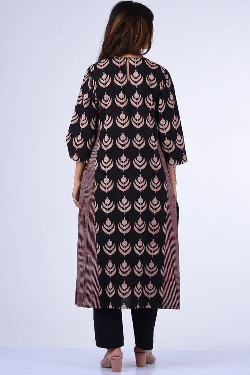 Dharan " Black Kali Kurta"Black Block Printed Kurta