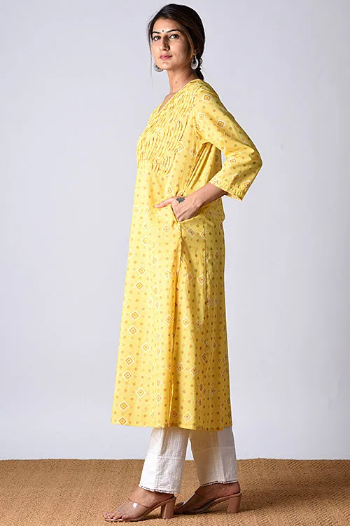 Dharan "Heera Kurta" Yellow Block Printed Kurta