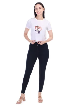 DK FASHION Women's  Women Solid Round Neck Pure Cotton Anime White T-Shirt