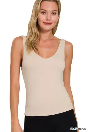Double The Style Sand Beige Rayon Tank Top
