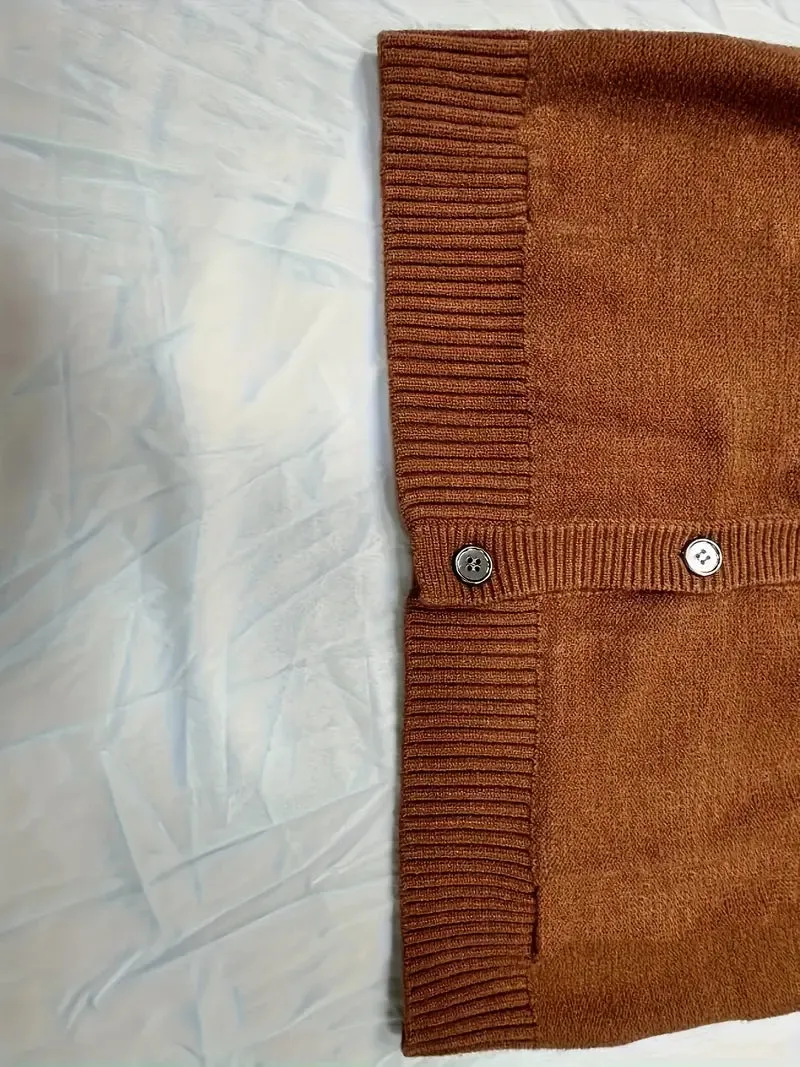 Elegant Brown Cable-Knit Cardigan with Decorative Buttons