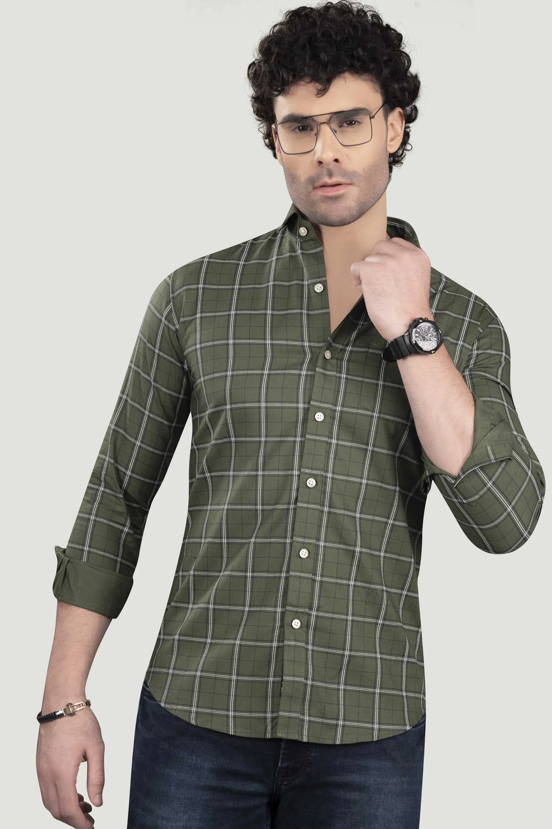 Elijah Green Cotton Check Shirt