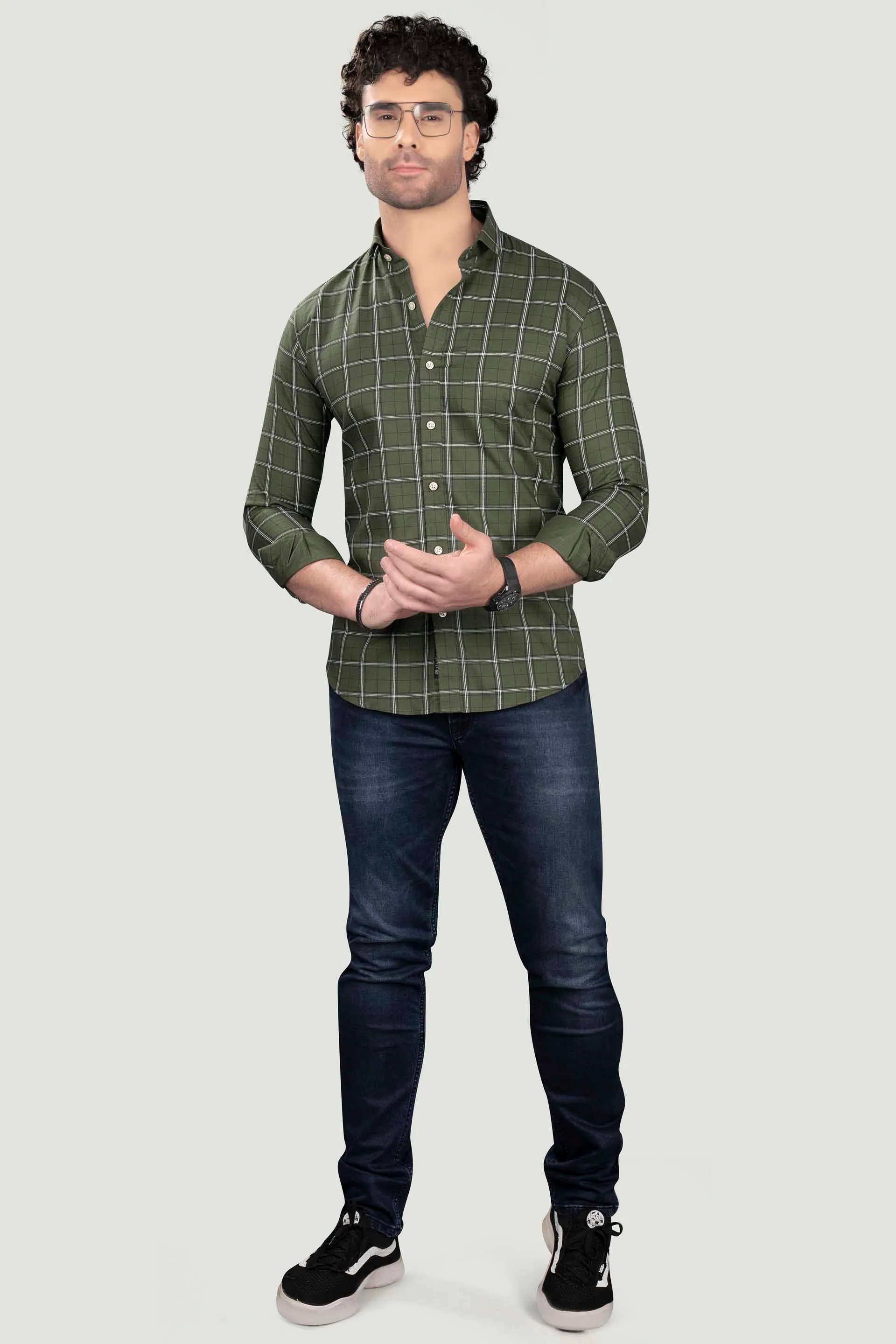 Elijah Green Cotton Check Shirt