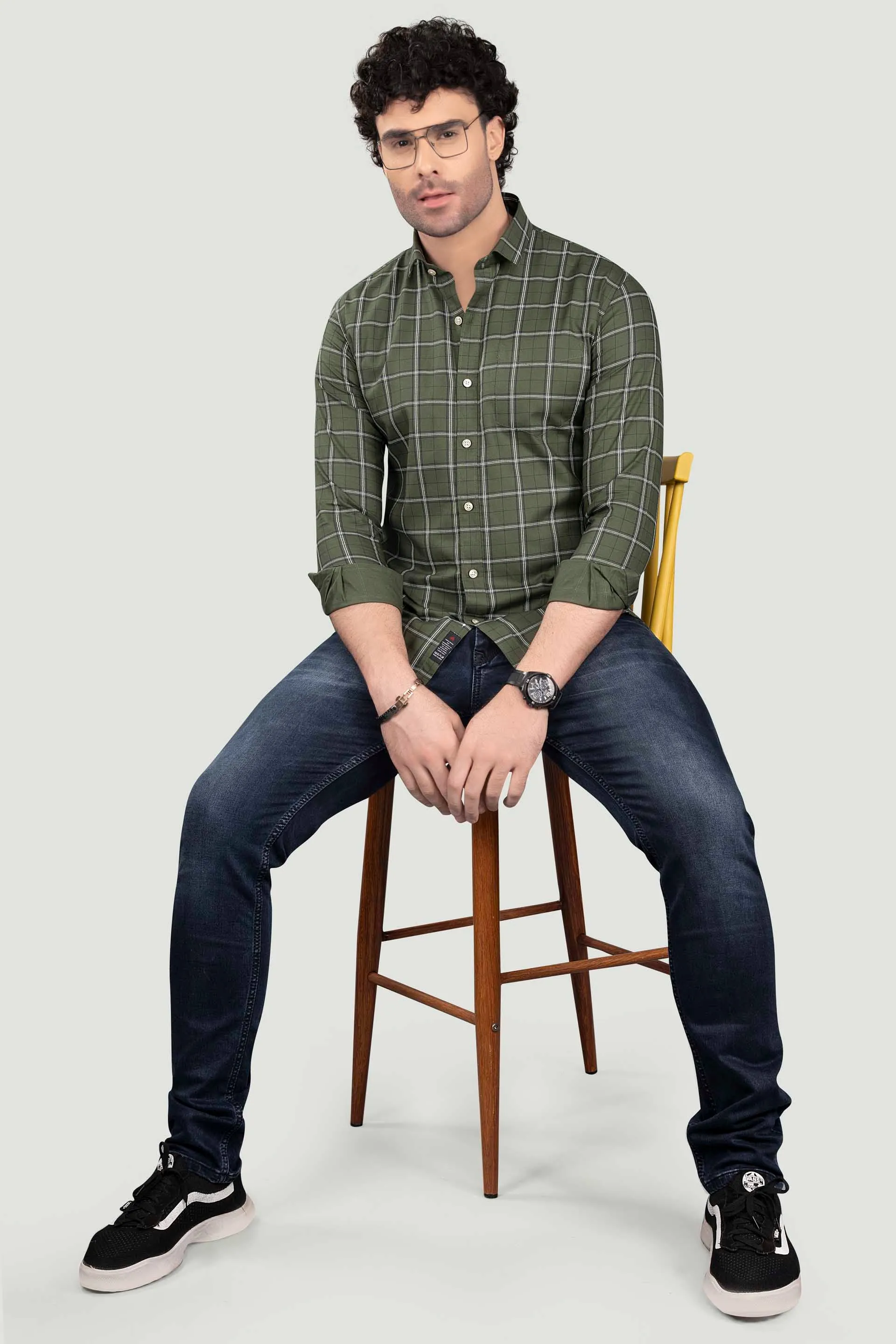 Elijah Green Cotton Check Shirt