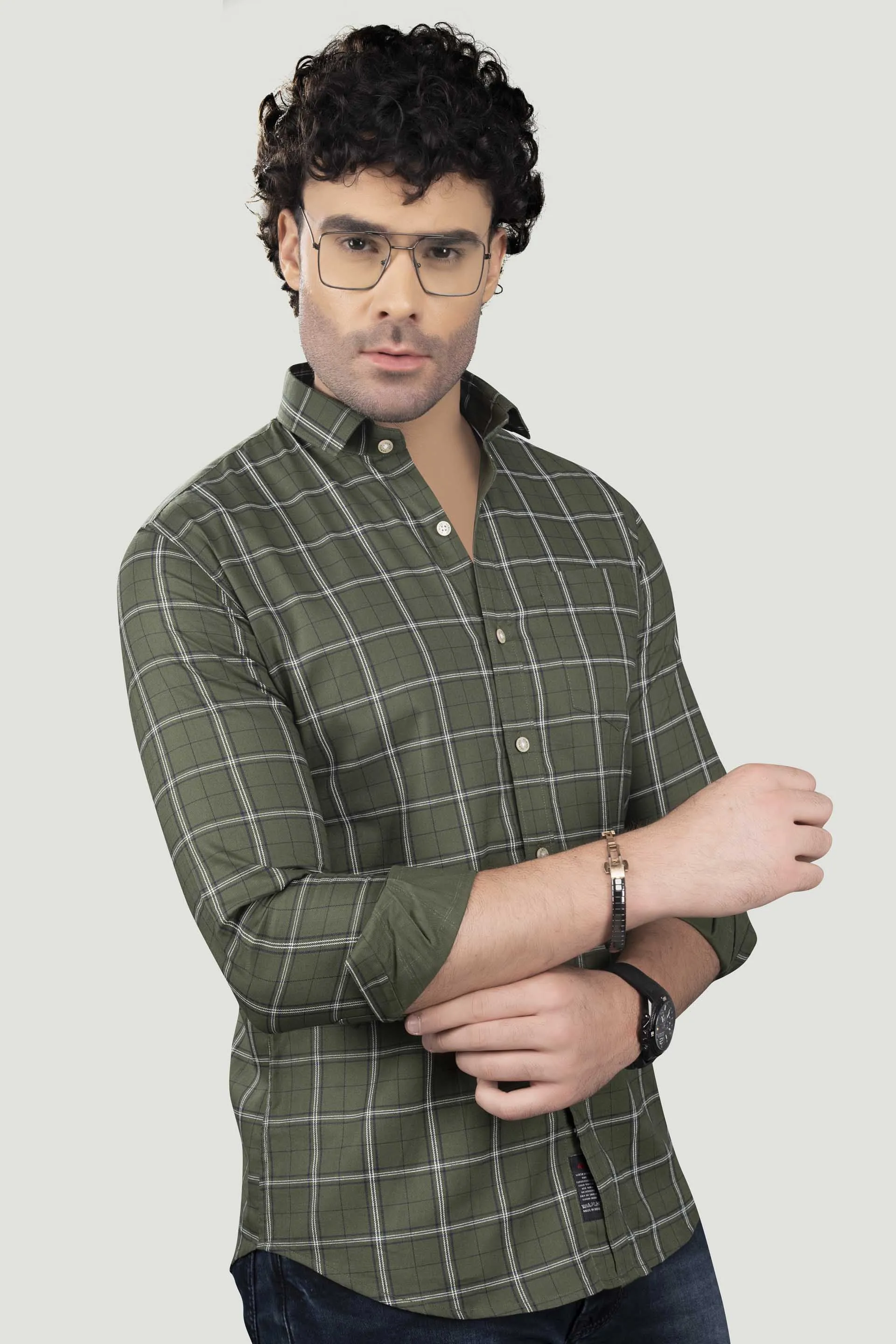 Elijah Green Cotton Check Shirt