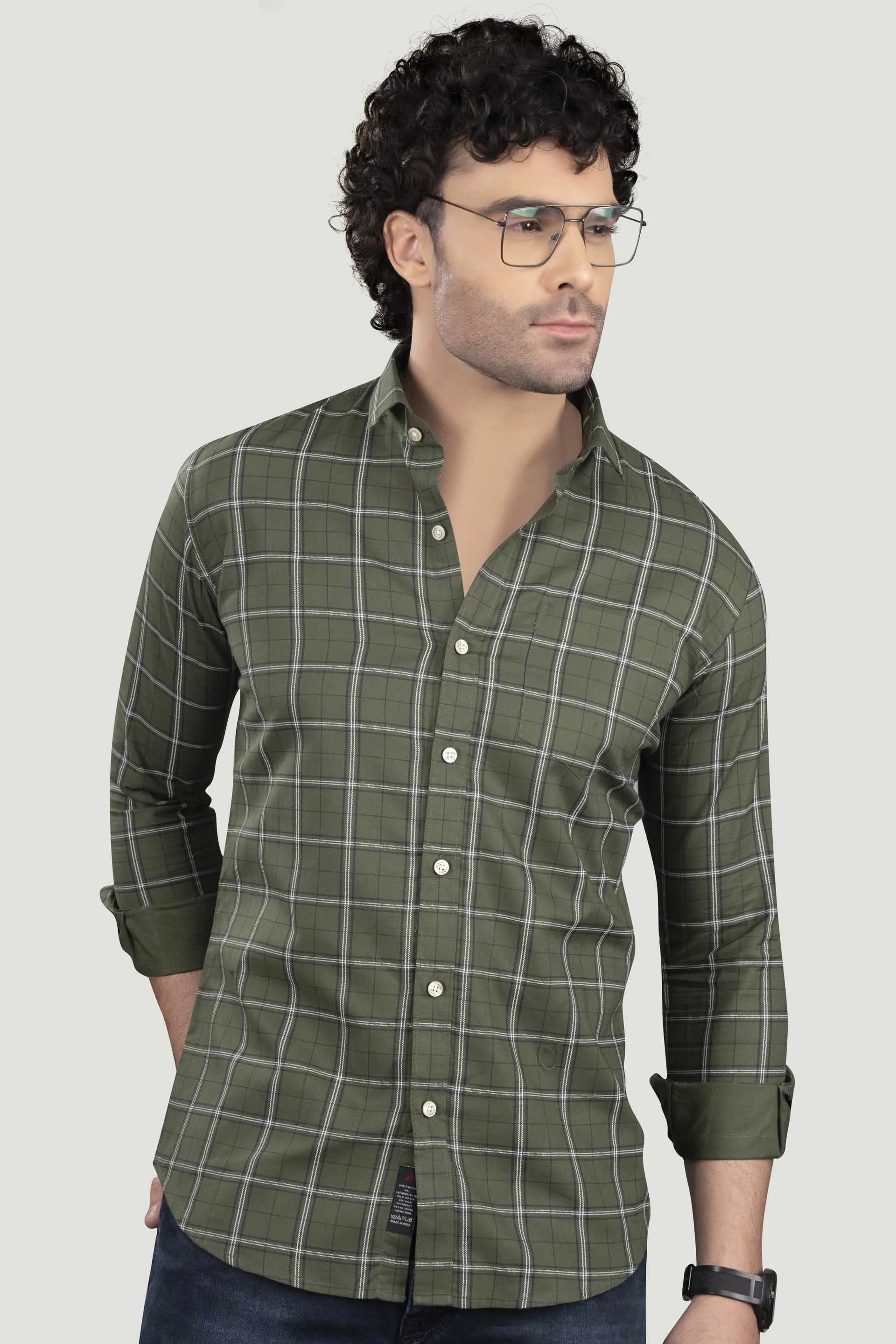 Elijah Green Cotton Check Shirt