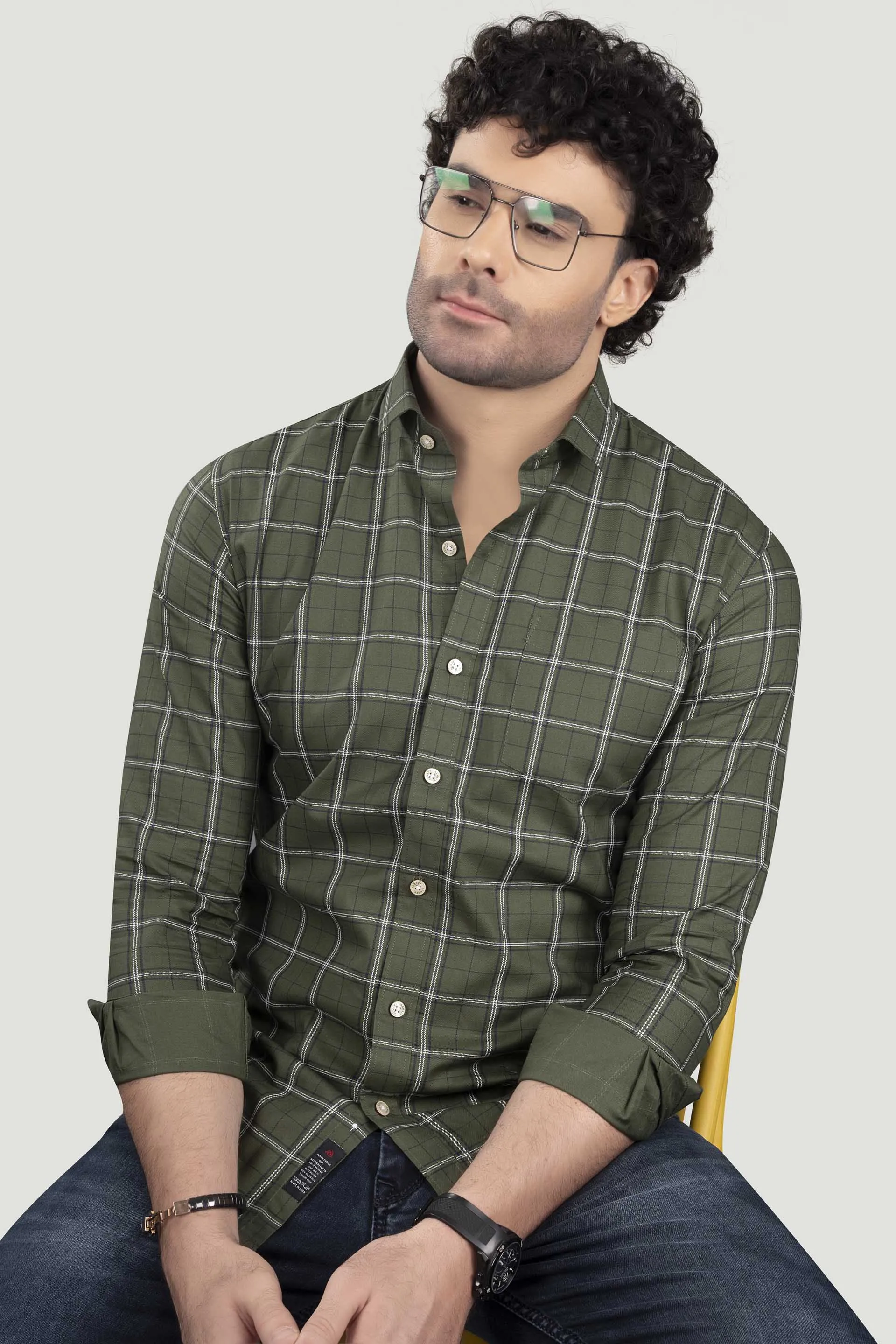 Elijah Green Cotton Check Shirt