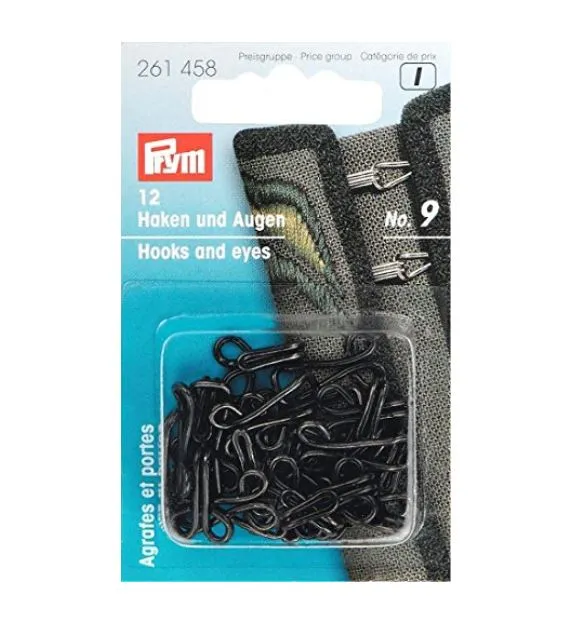 Extra Large Hook and Eyes - Black, Silver (12 Sets)