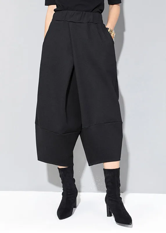 Fashion Black Pockets High Waist Crop Pants Spring RZ004