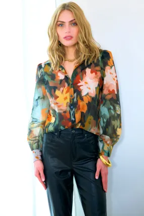 Finley Shirts Colette Autumn Floral Blouse 3592074A | Olive/Multi | Clearance Final Sale