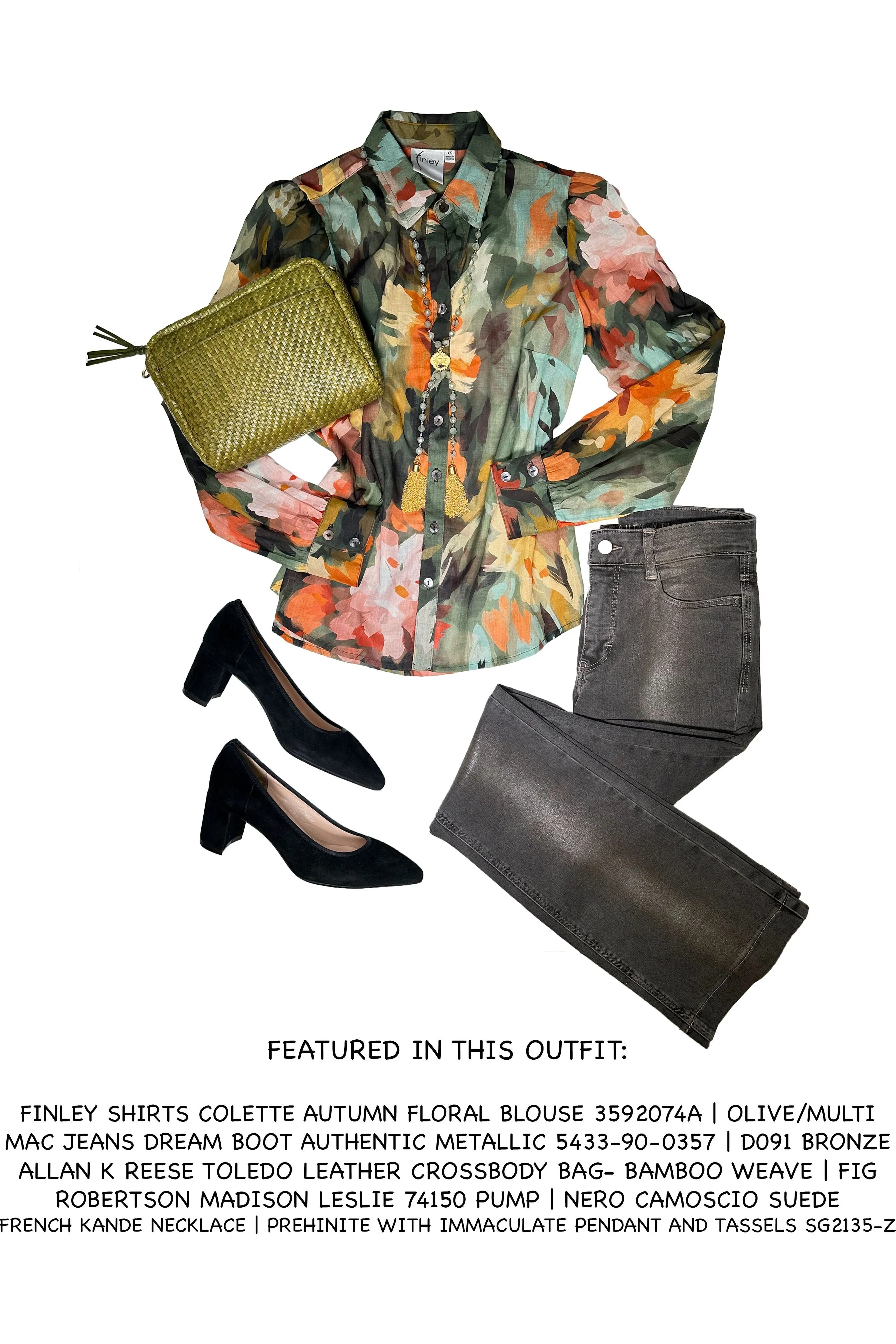 Finley Shirts Colette Autumn Floral Blouse 3592074A | Olive/Multi | Clearance Final Sale