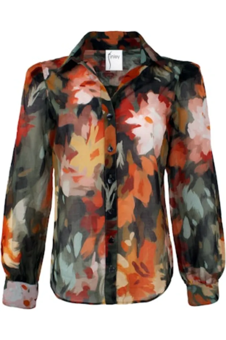 Finley Shirts Colette Autumn Floral Blouse 3592074A | Olive/Multi | Clearance Final Sale
