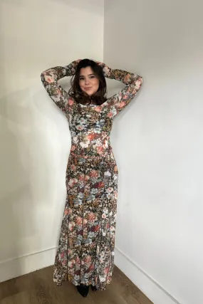 Floral Knit Mesh Maxi Skirt