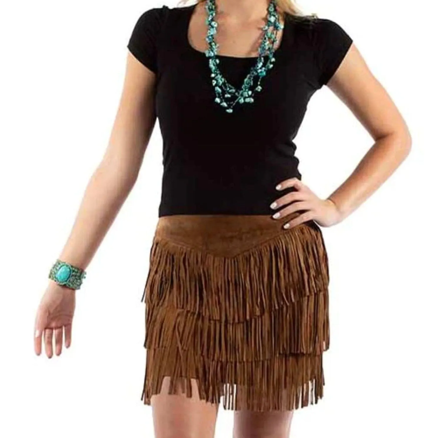 Fringed Suede Skirt - Cinnamon - Scully - KSY6