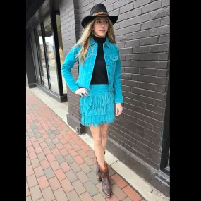 Fringed Suede Skirt - Turquoise - Scully - KSY7